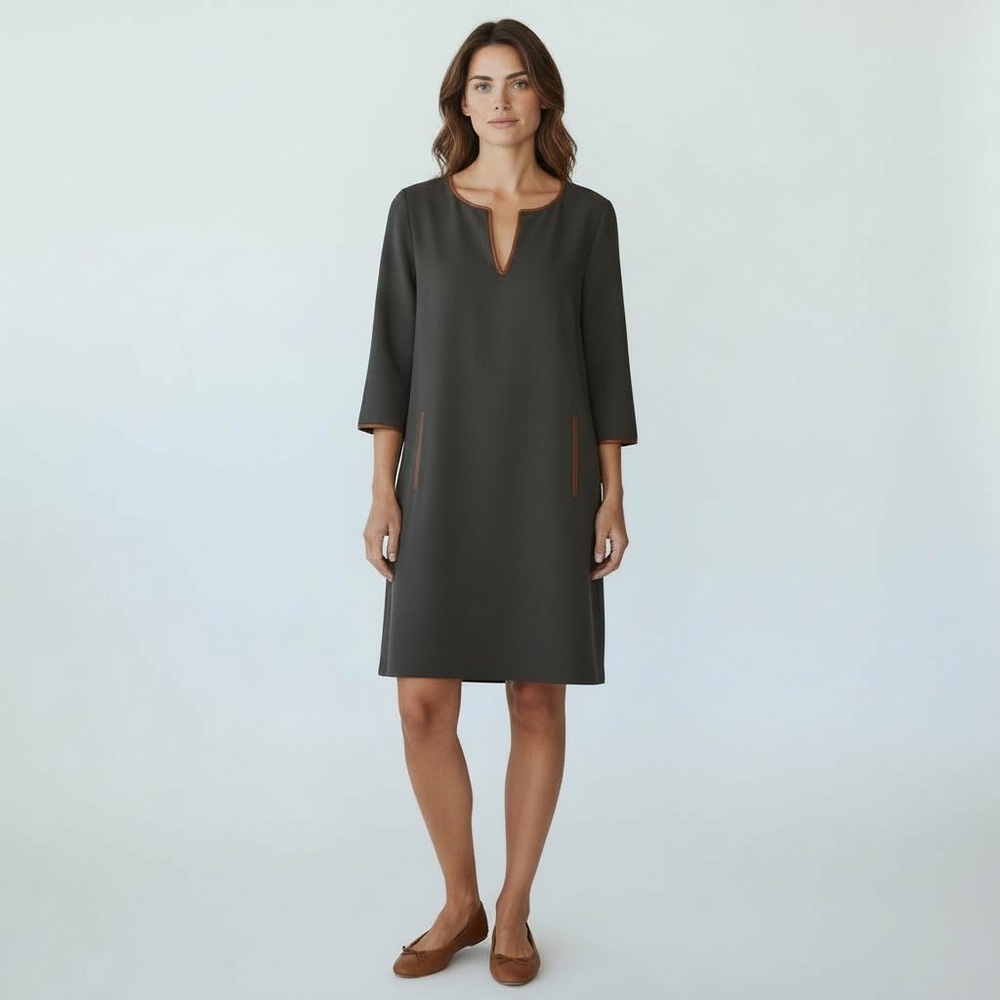 Comptoir Des Cotonniers Paris Wool Blend Dress Leather Trim size 38/6 US
